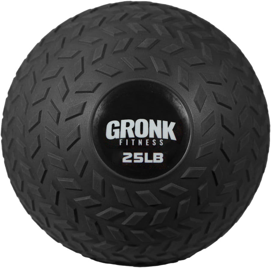 Gronk Fitness 25 lb slam ball with black diamond-tread surface and logo