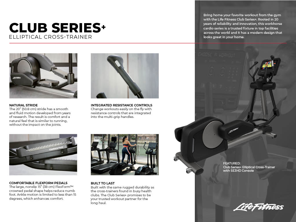 Life Fitness Club Series + Elliptical Cross Trainer w/ SL Console - Black - Final Stock Life Fitness Elliptical; Commercial Frame Residential CO-009-23-Consumer-CrossTrainer-Sellsheet-Update-vf1024_1