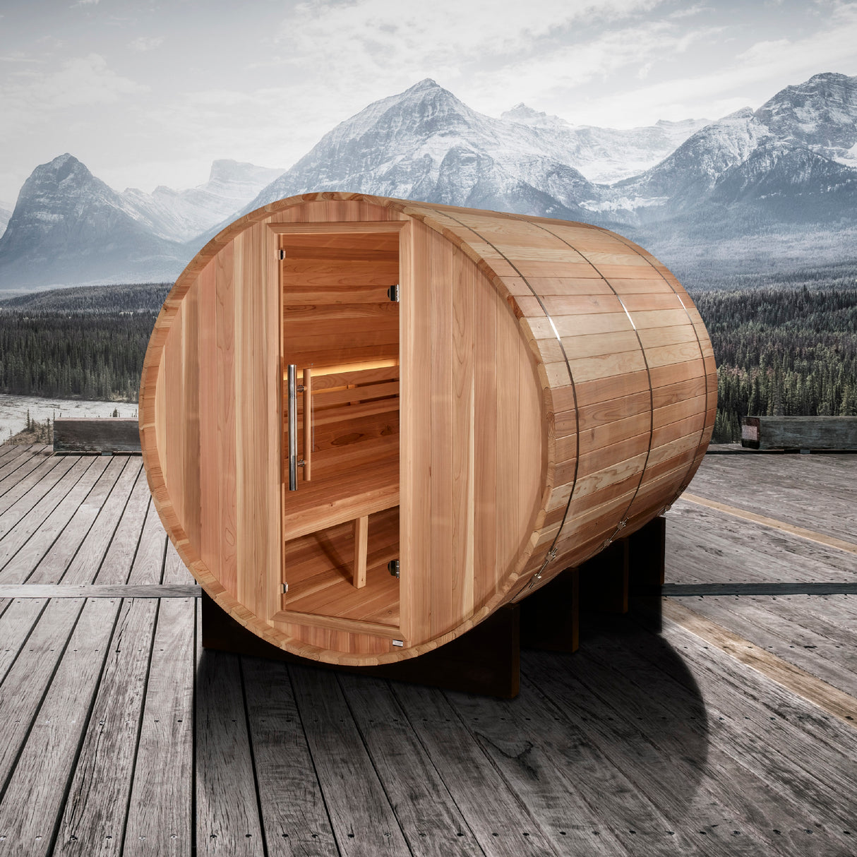 Golden Designs "Klosters" 6 Person Barrel Traditional Sauna - Pacific Cedar Golden Designs Recovery; foam rollers, advanced rollers, stretch and massage GDI-B006-01BGS23x3