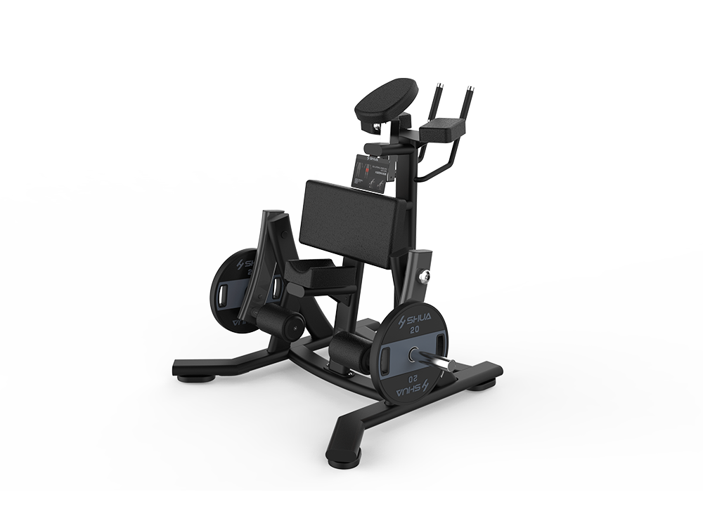 Shua G6909 Iso Kneeling Leg Curl plate loaded machine, studio render 1 of 3