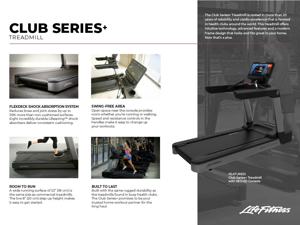 Life Fitness Club Series + Treadmill w/ SL Console - Black Life Fitness Treadmill; Residentail Commercial Frame over 350lbs CST-DSL-BLKLM_4