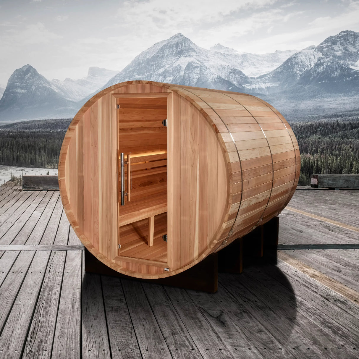 Golden Designs "Klosters" 6 Person Barrel Traditional Sauna - Pacific Cedar Golden Designs Recovery; foam rollers, advanced rollers, stretch and massage GDI-B006-01BGS23x3-scaled