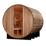 Golden Designs "Klosters" 6 Person Barrel Traditional Sauna - Pacific Cedar Golden Designs Recovery; foam rollers, advanced rollers, stretch and massage GDI_B006_01_3_3x3_0a9d6385-b3c1-482d-bae7-f1b1c6eeb3f5-scaled