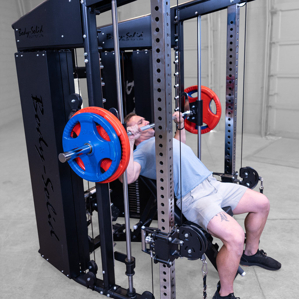 Body-Solid GSFR100 with man performing incline bench press