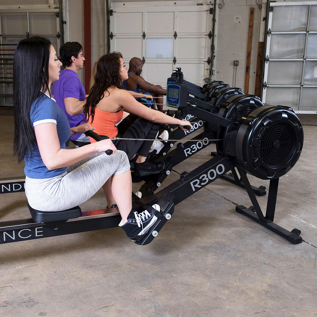 Body Solid Endurance R300 rowers in a warehouse setting