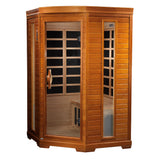Corner cabinet from a slight angle showing the side glass panels