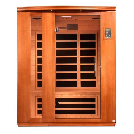 Angled right view of the three person cabinet and side window