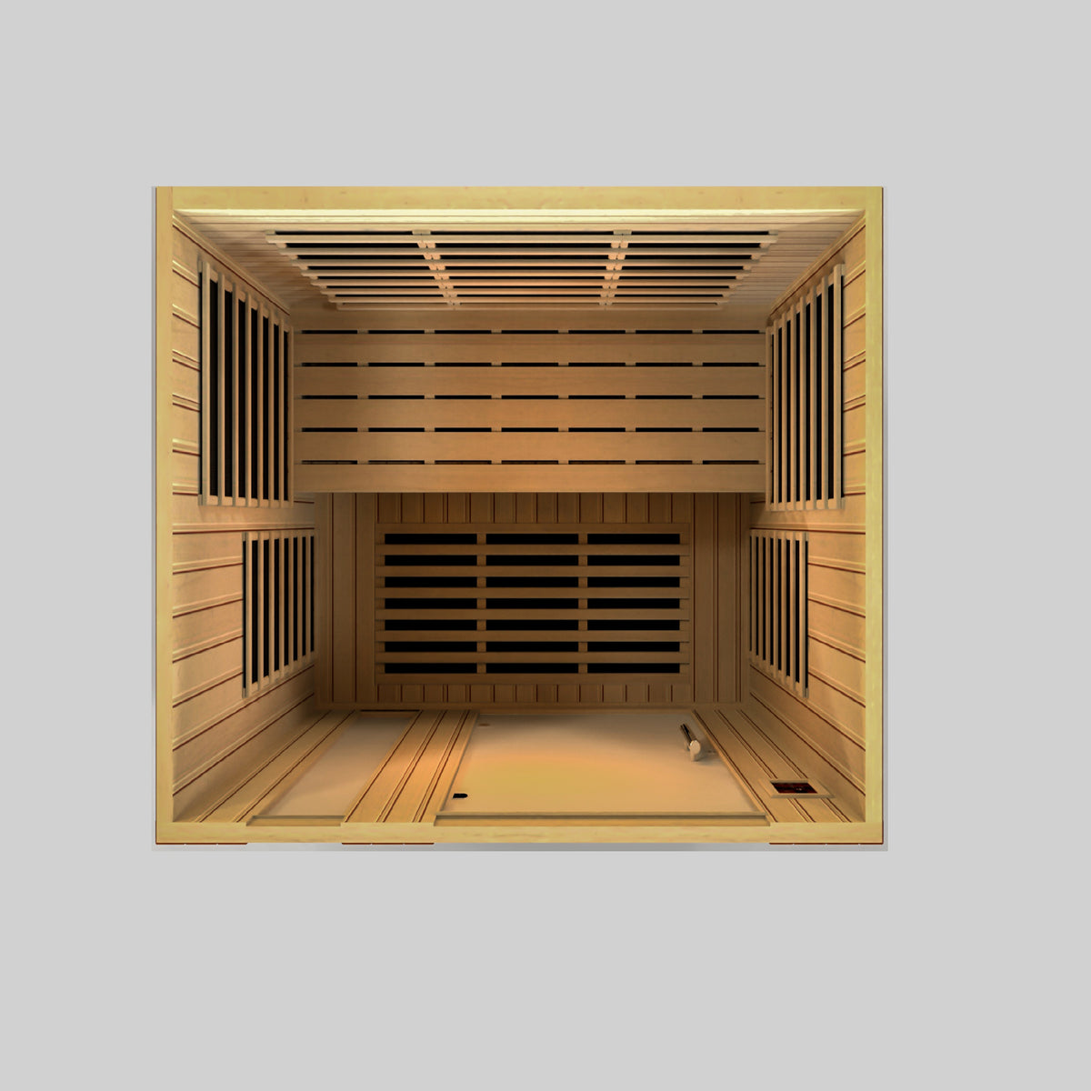 Overhead view of the three person bench and heater layout