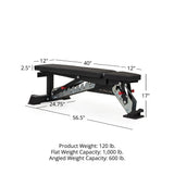 Dynamic Titan Stand Up Bench with dimensions labeled