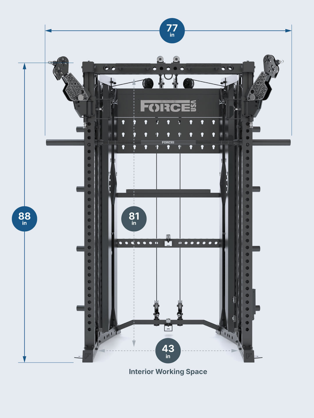 Force USA C20 All-In-One Trainer — front dimension diagram