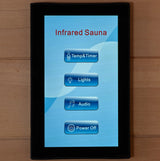Touchscreen control panel with temperature, lights and audio buttons