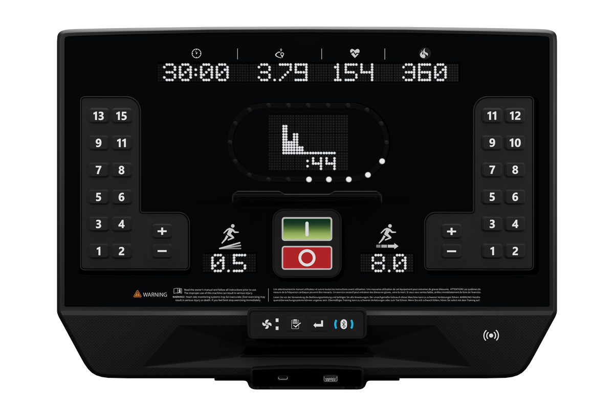 Star Trac Apex LED treadmill console — front view