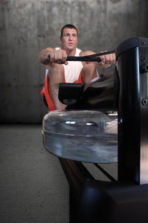 WaterRower Gronk M1 HiRise close-up with user rowing