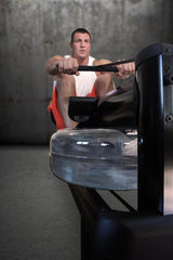 WaterRower Gronk M1 HiRise close-up with user rowing